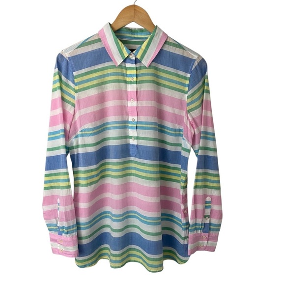 Talbots Pastel Striped Popover Tunic Top 100% Cotton Sz M Beach Coastal Sheer - Picture 1 of 9